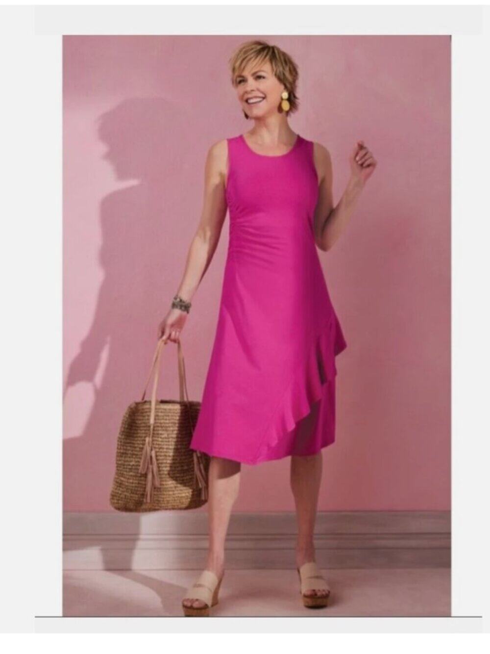 Soft Surroundings Bijou Tank Dress Medium Ruched Sleeveless Stretch Jersey Knit
